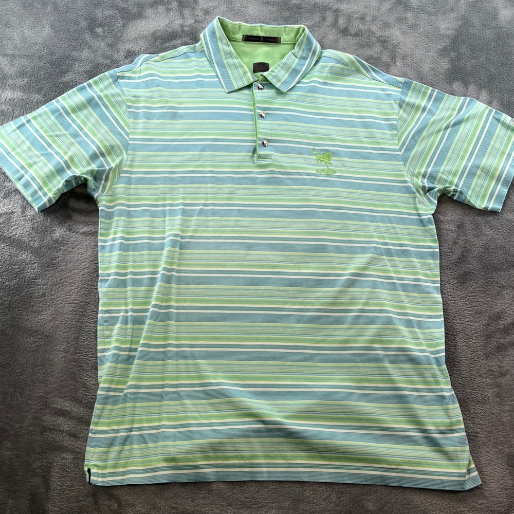 Tiger Woods Nike Golf Polo Shirt Mens XL Blue Green Striped Wildfire Horse Logo